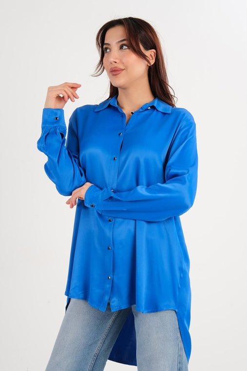 DD6134 Blue Satin Blouse