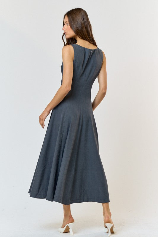 DD4077 Charcoal Boat Neck Flared Maxi