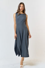 DD4077 Charcoal Boat Neck Flared Maxi