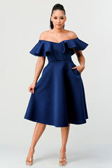 DD4084 Navy Off Shoulder Midi