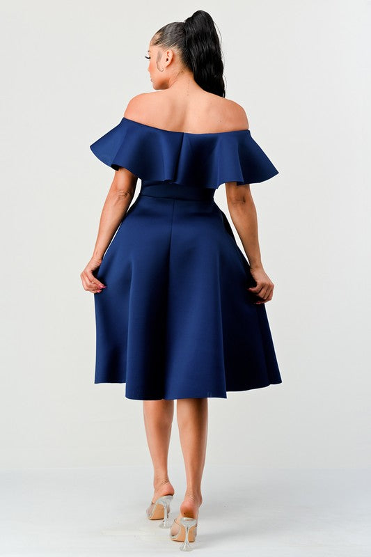 DD4084 Navy Off Shoulder Midi