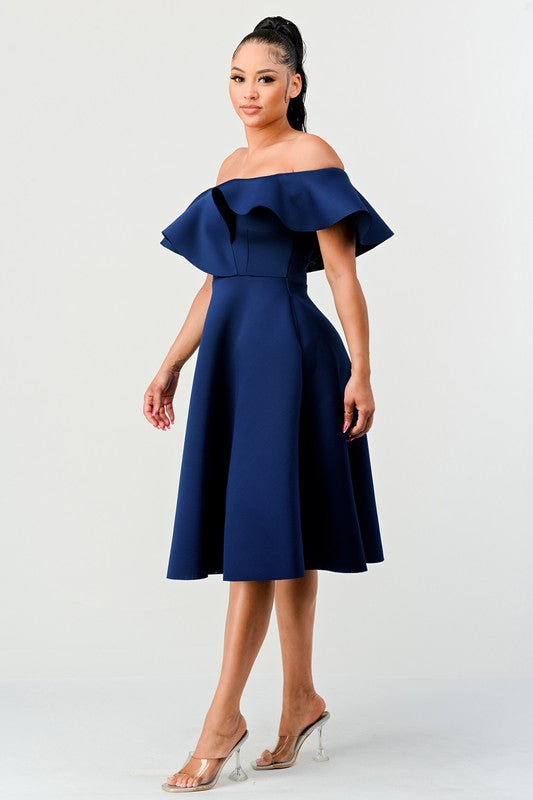 DD4084 Navy Off Shoulder Midi