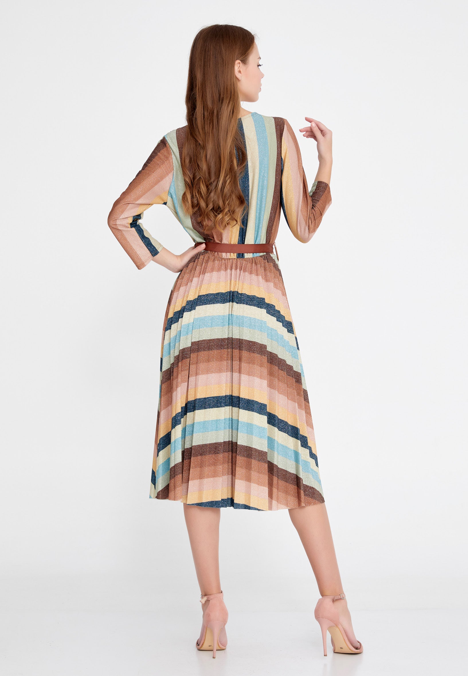 DD508 Rainbow Striped Midi Dress