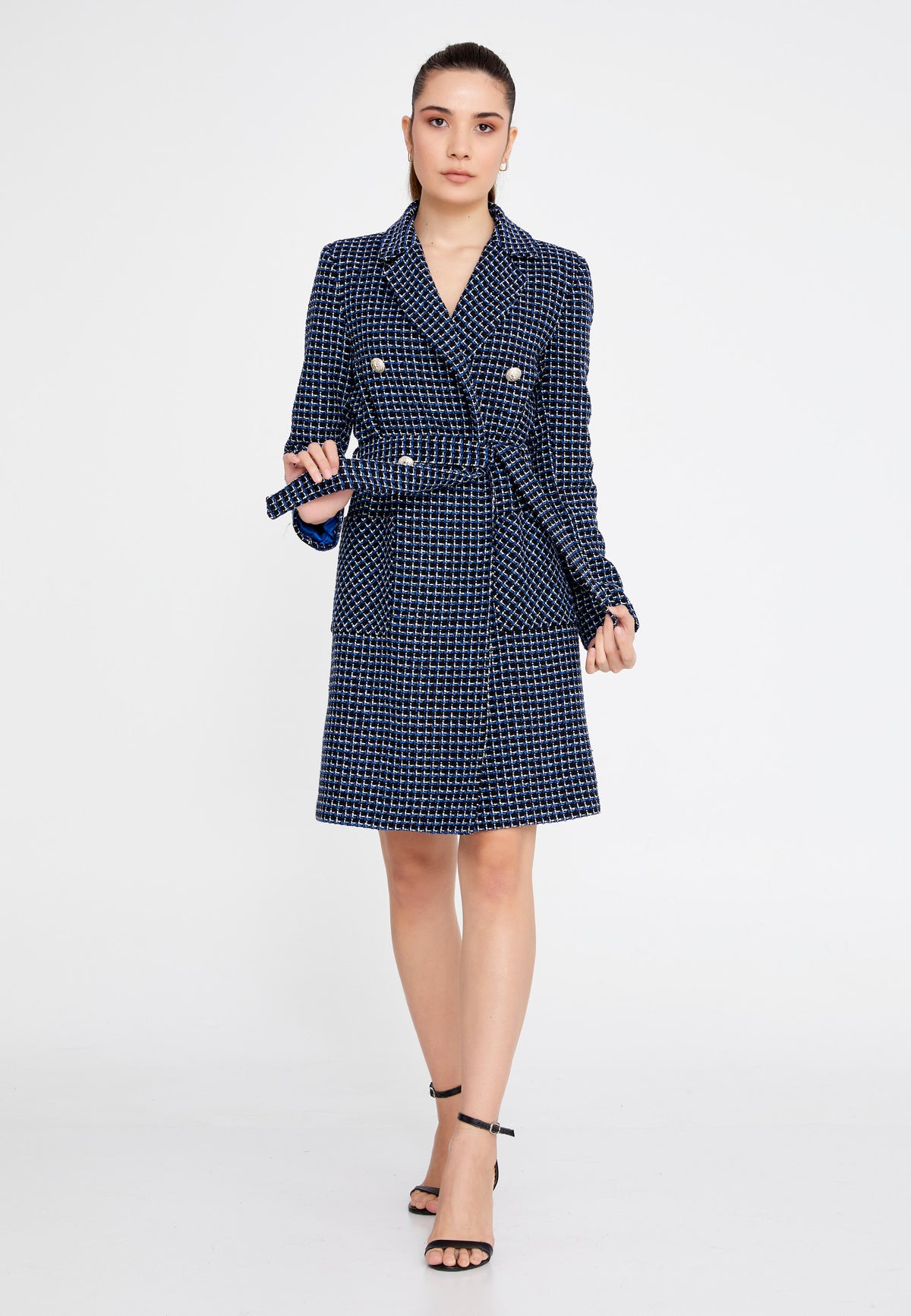 DD5137 Blue Tweed Dress