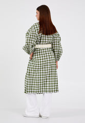 D9356 Green Checkered Trench Coat