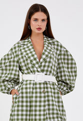 D9356 Green Checkered Trench Coat