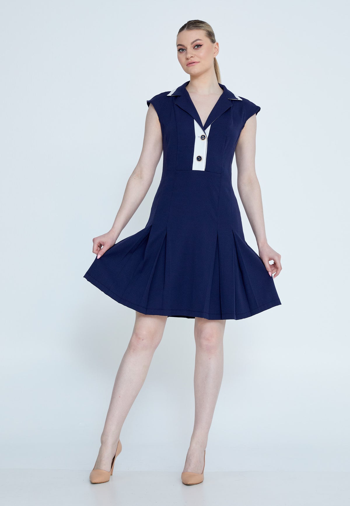 DD510 Navy Office Knee Length Dress