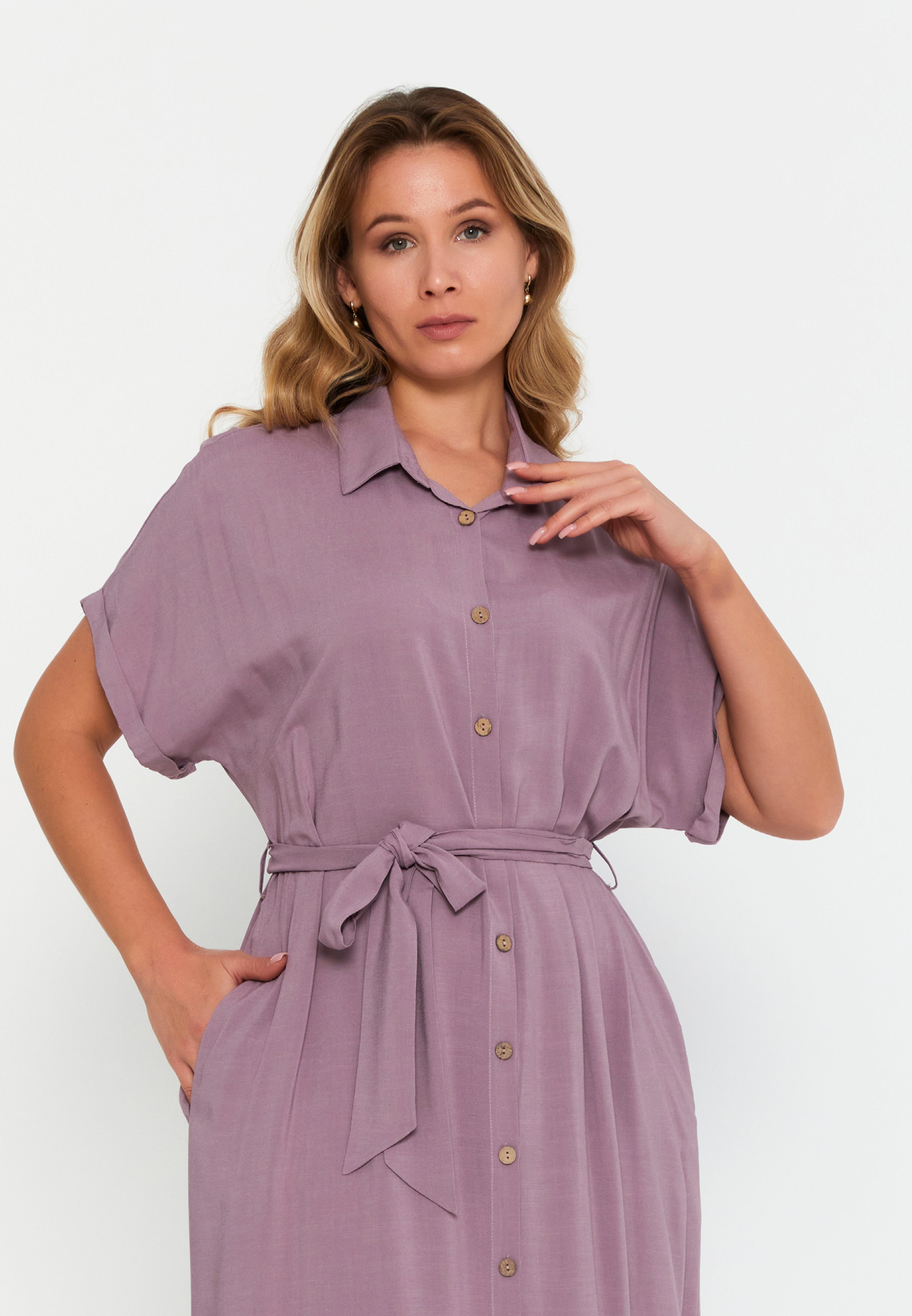 DD506 Pink Button Down Midi Dress