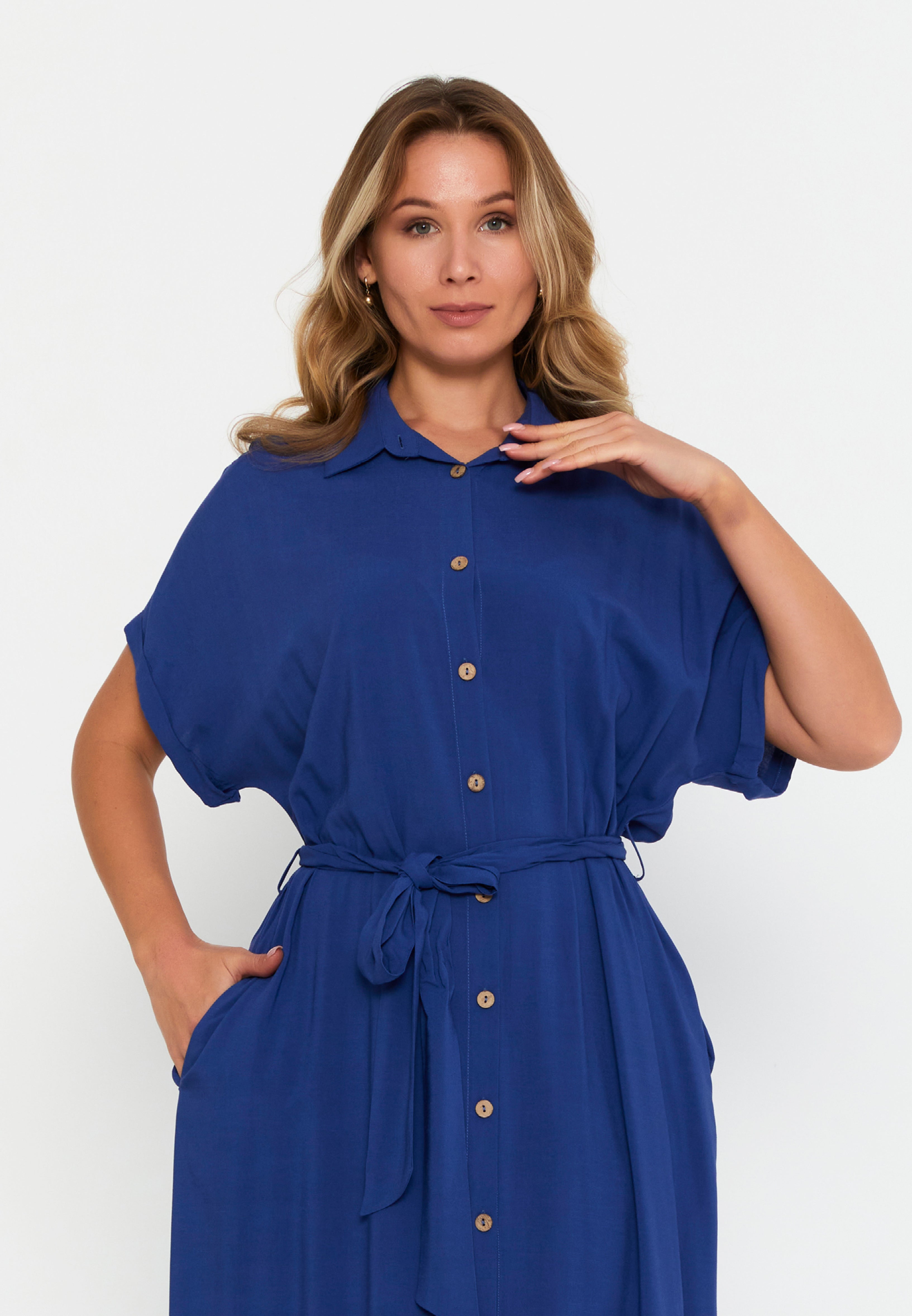 DD505 Indigo Button Down Midi Dress