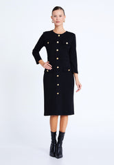 D9355 Black/Gold Button Detail Midi Dress