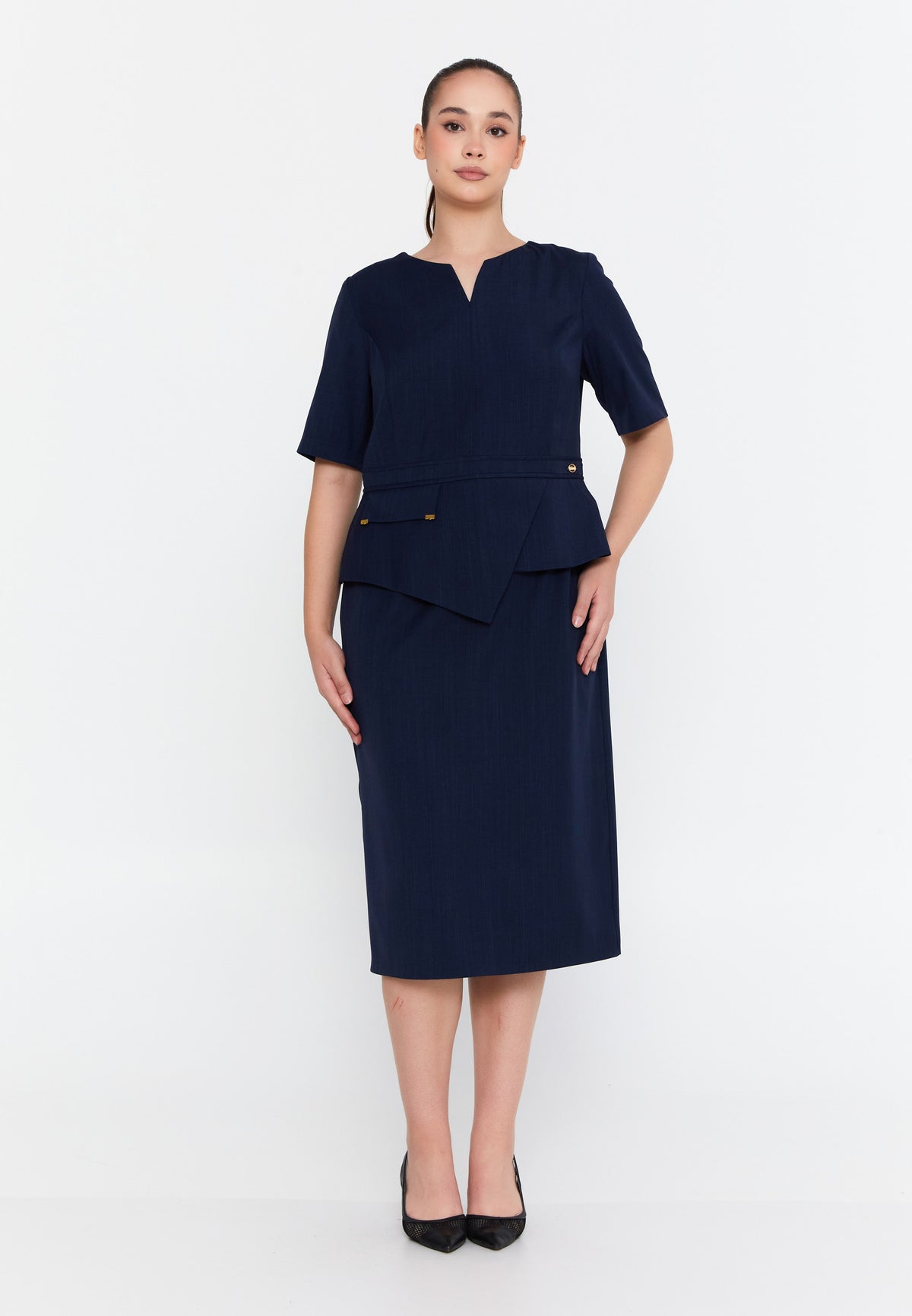 DD504 Blue Pencil Cut Midi Dress