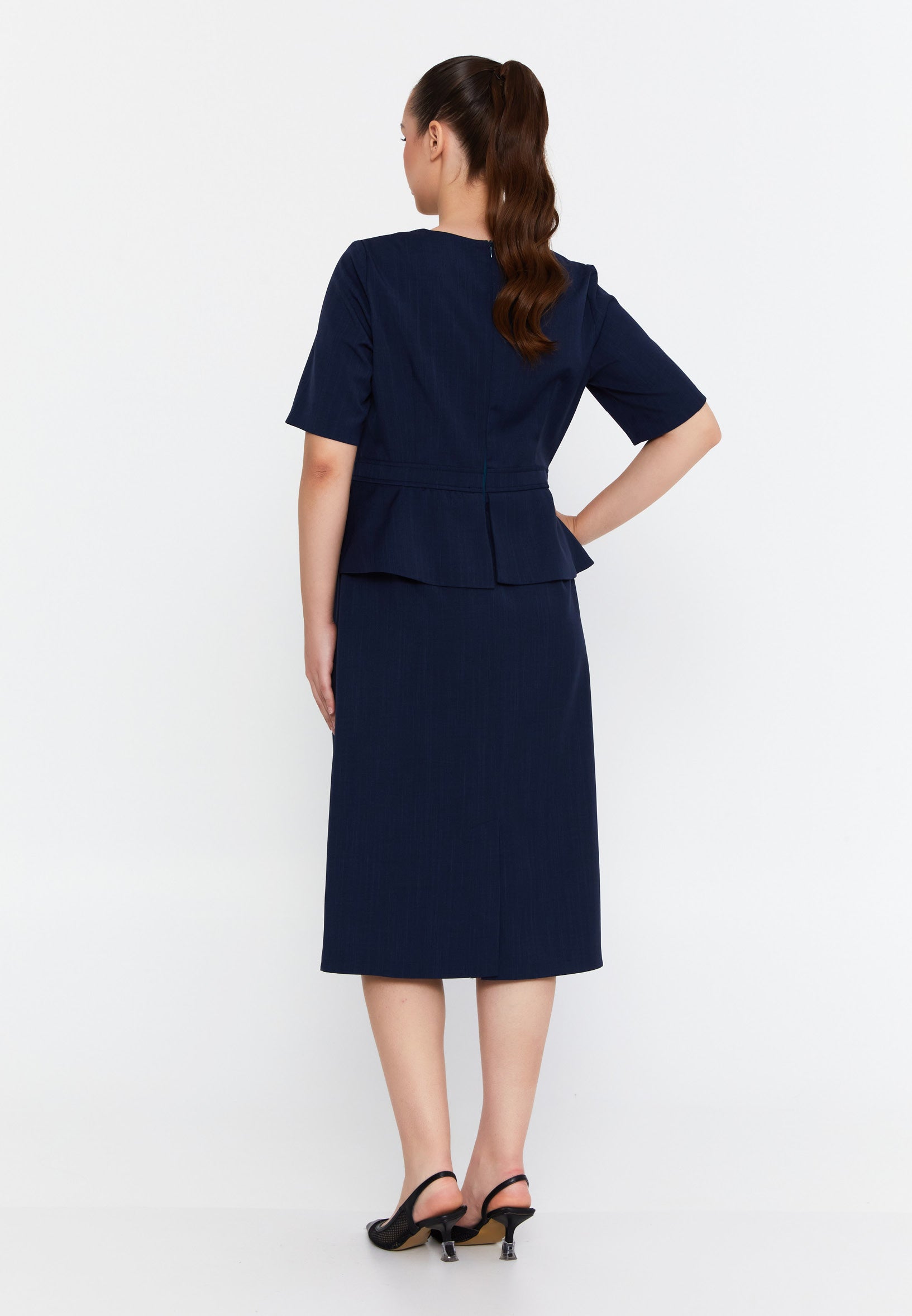 DD504 Blue Pencil Cut Midi Dress