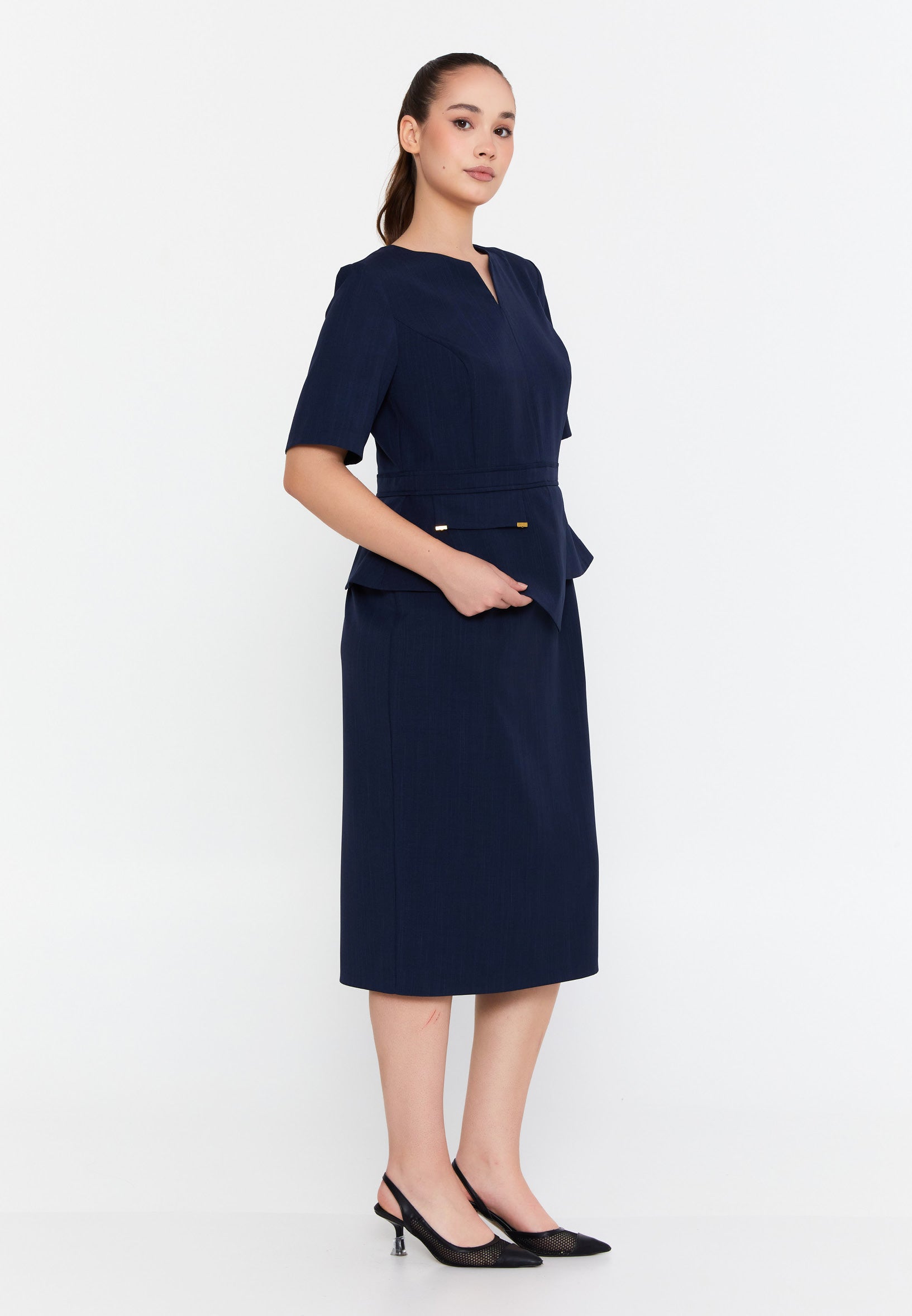 DD504 Blue Pencil Cut Midi Dress