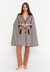 DD5124 Burgundy Plaid Cape Jacket