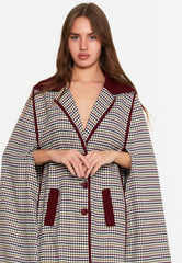 DD5124 Burgundy Plaid Cape Jacket