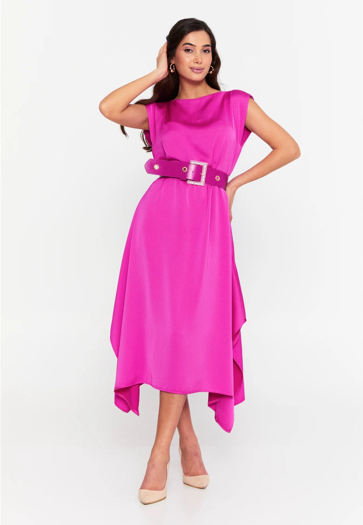 DD512 Fuschia Asymmetrical Dress