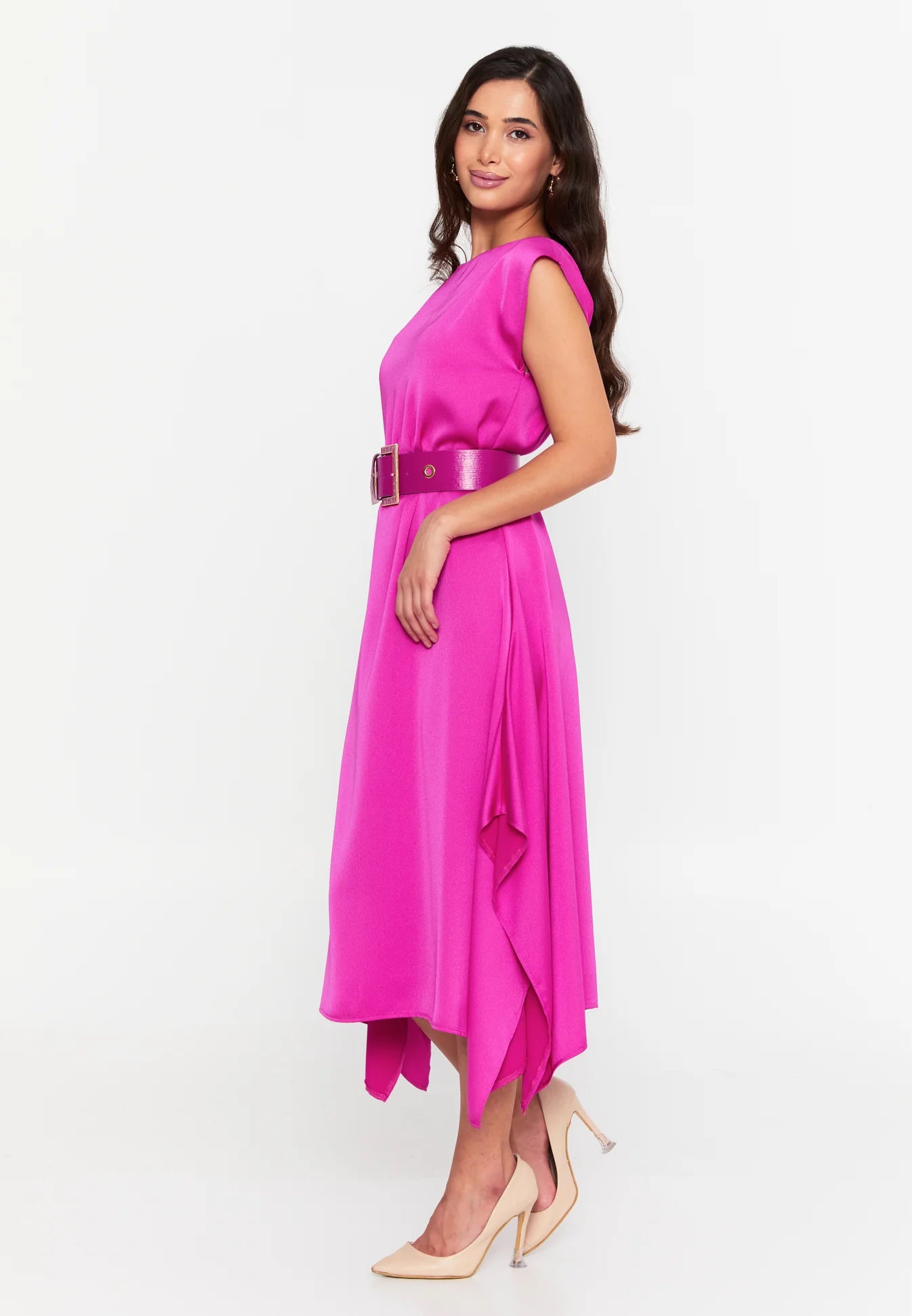 DD512 Fuschia Asymmetrical Dress