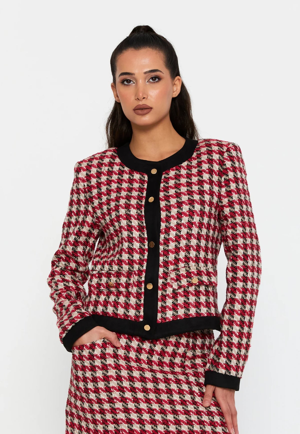 DD502  Red Tweed Patterned Jacket