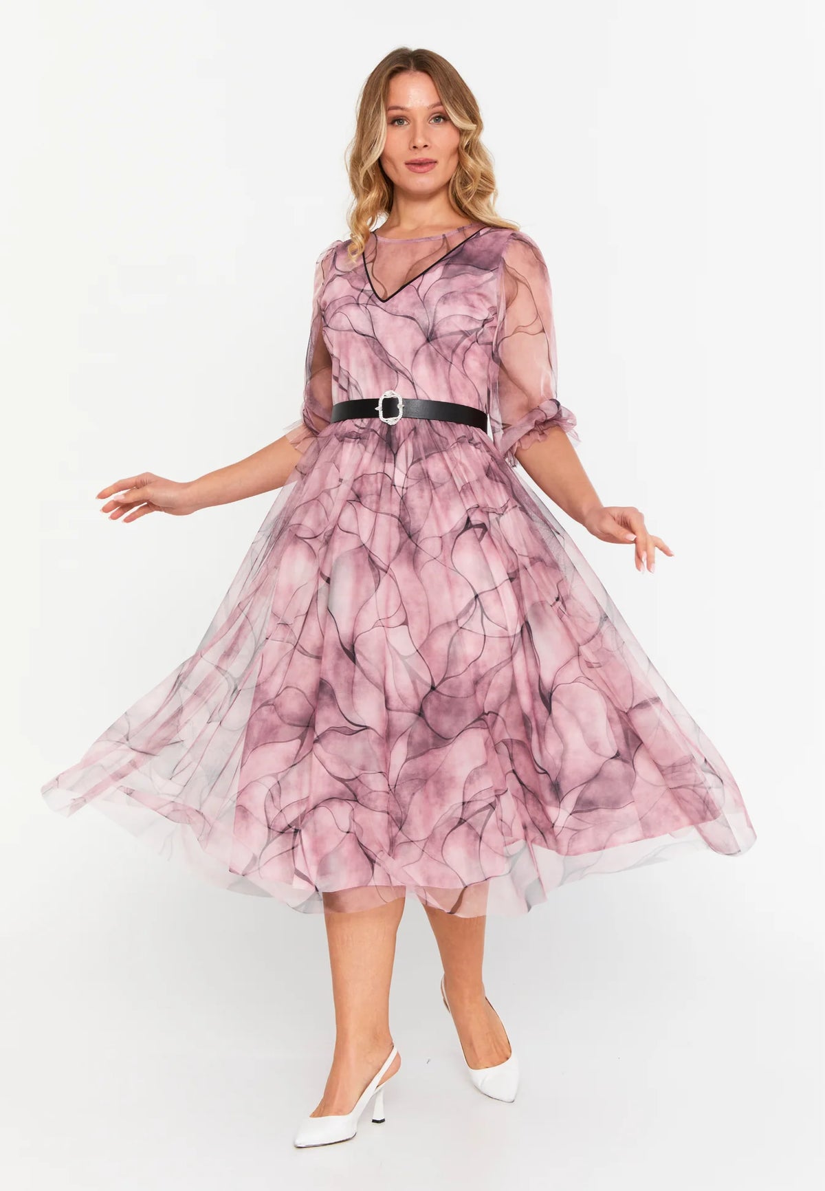 DD5142 Pink Chiffon Floral Dress