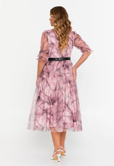 DD5142 Pink Chiffon Floral Dress