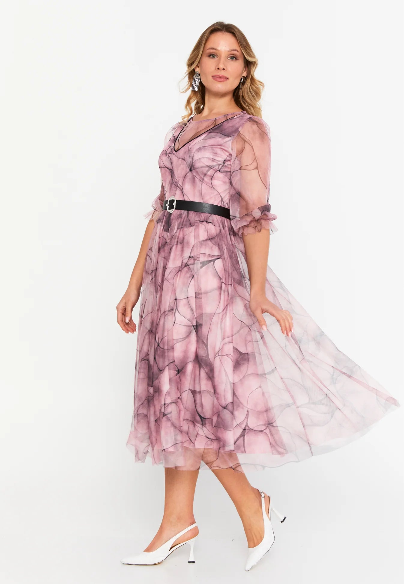 DD5142 Pink Chiffon Floral Dress