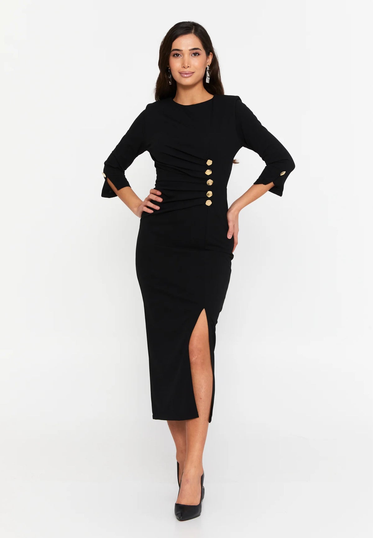 DD5140 Black Gold Button Detail Dress