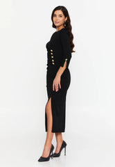 DD5140 Black Gold Button Detail Dress