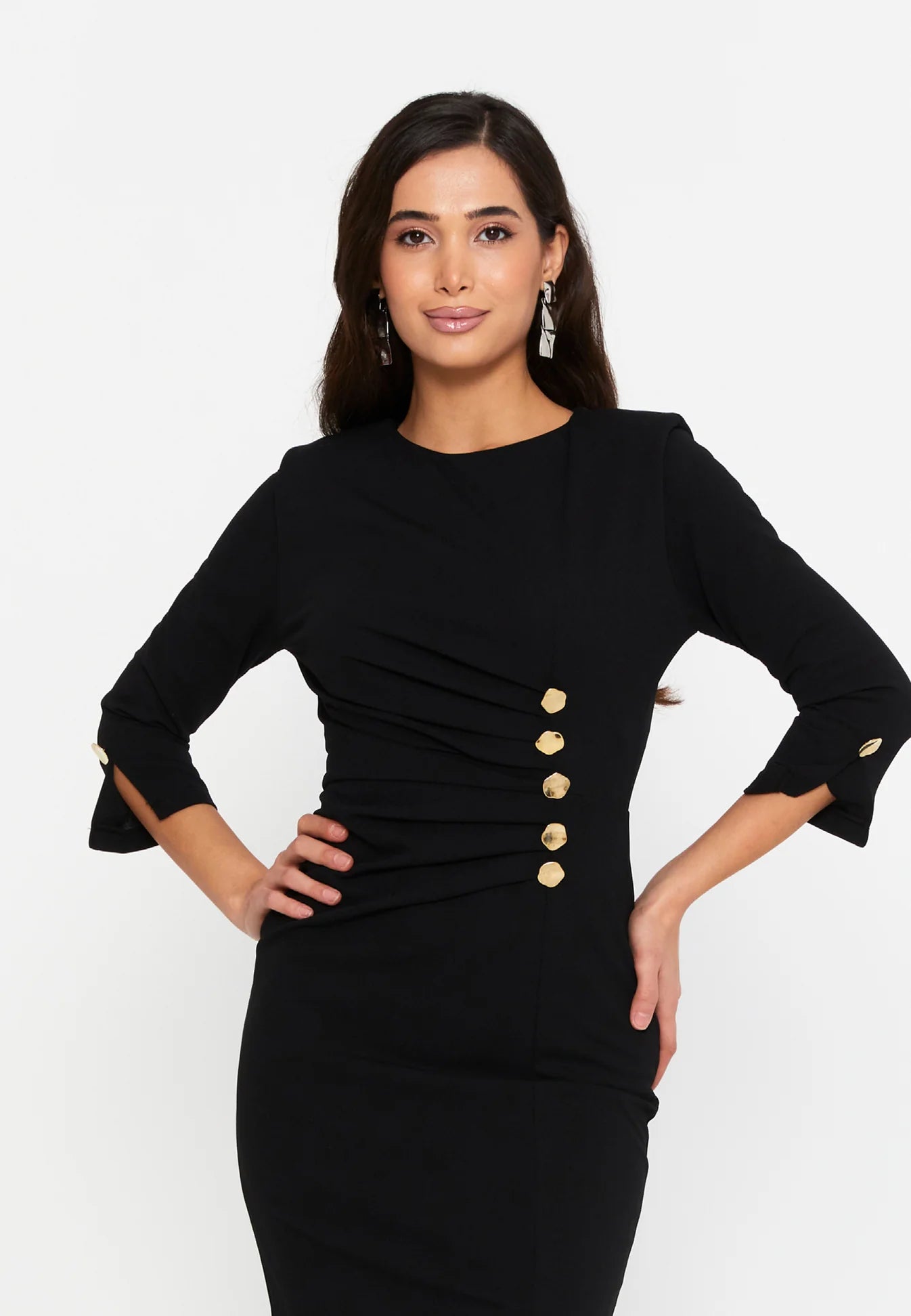 DD5140 Black Gold Button Detail Dress