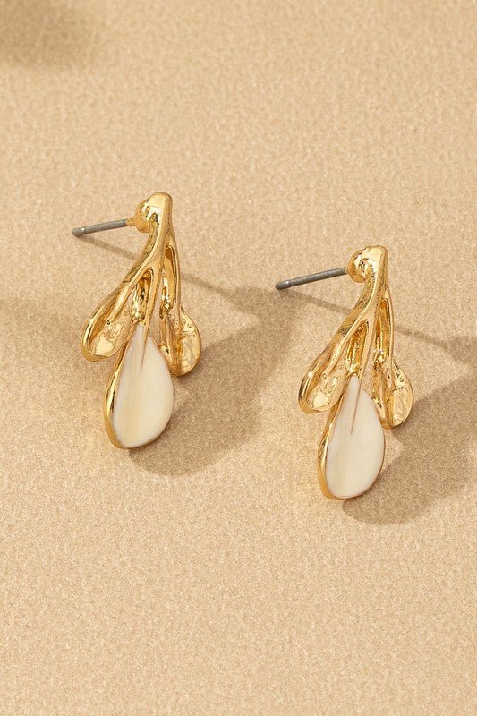 AC1006 White Leaf Drop Earrings - La Elegant