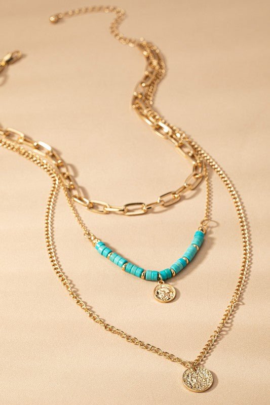 AC1019 Necklace with turquoise and coin drops - La Elegant