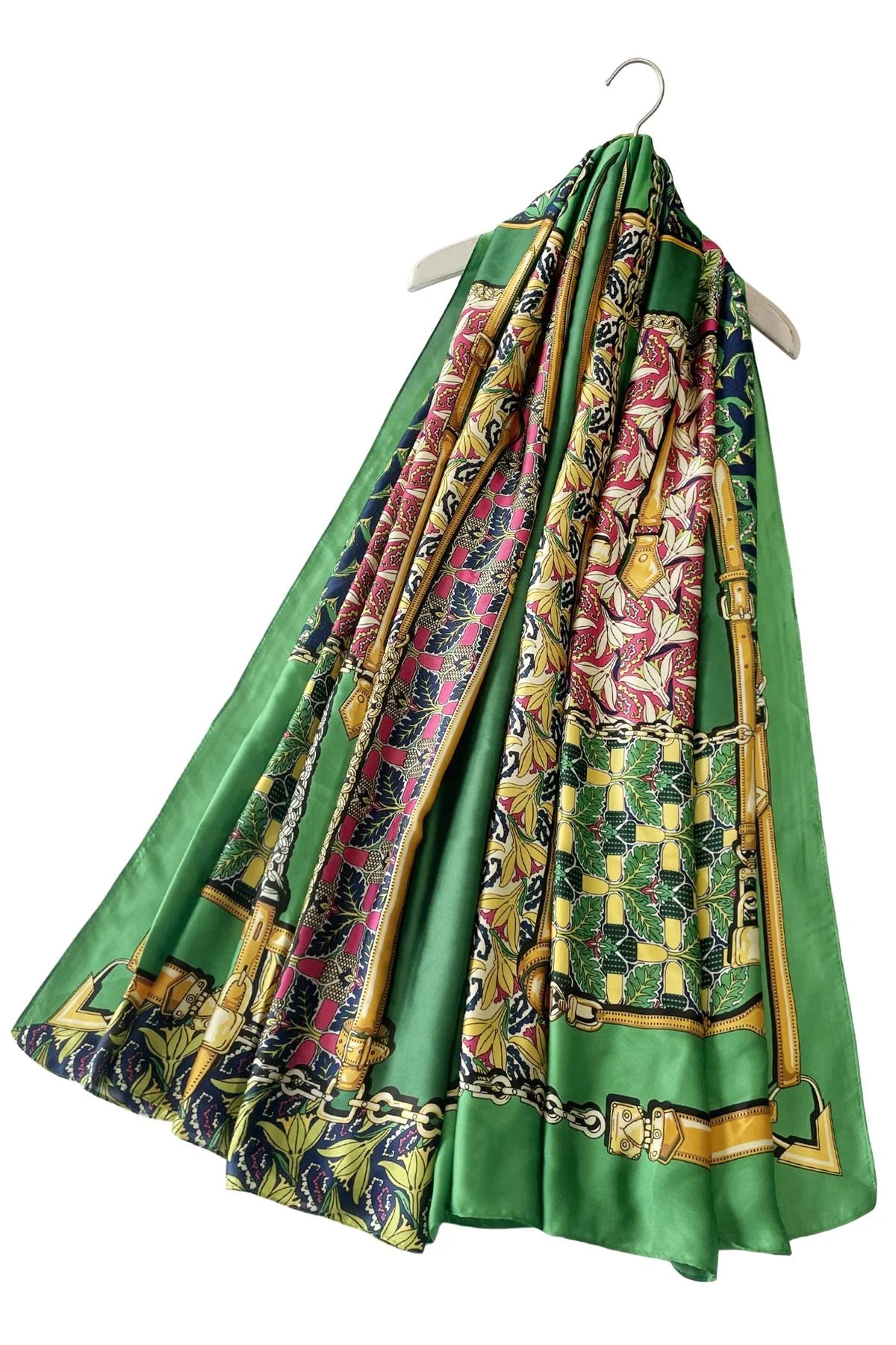 EE208 Vibrant Floral & Buckle Print Silk Scarf