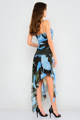 D3702 Blue Floral Chiffon Dress - La Elegant