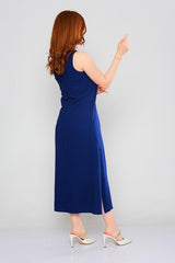 D3721 Navy Blue Midi Length Dress - La Elegant