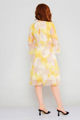 D3801 Yellow Chiffon Midi Dress - La Elegant