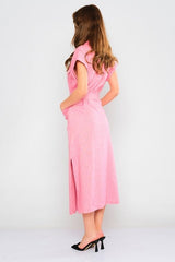 D3803 Pink Linen Button Down Dress - La Elegant