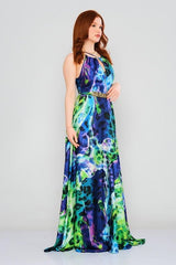 D3805 Green & Purple Print Dress - La Elegant