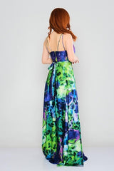 D3805 Green & Purple Print Dress - La Elegant