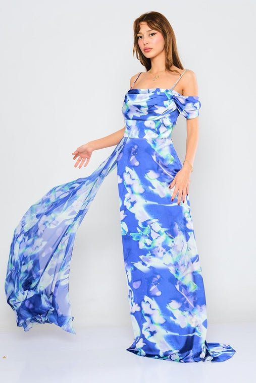 D3820 Blue Floral Maxi Dress - La Elegant