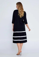 D3901 Black & White Striped Midi Dress - La Elegant