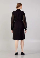 D3908 Black Chiffon Arm Knee Length Dress - La Elegant