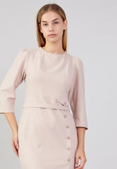 D4002 Beige Office Pencil Cut Midi - La Elegant