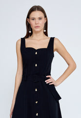 D4012 Black Button Down Midi - La Elegant