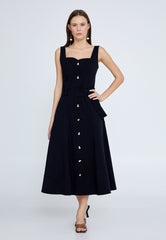 D4012 Black Button Down Midi - La Elegant