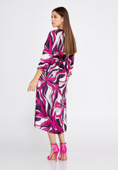 D4013 Pink Multi Print Midi Dress - La Elegant