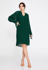 D4015 Green Pleated Knee Length Dress - La Elegant