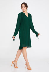 D4015 Green Pleated Knee Length Dress - La Elegant