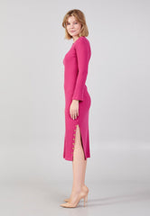 D4017 Pink Ribbed Midi Dress - La Elegant