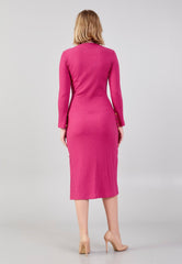 D4017 Pink Ribbed Midi Dress - La Elegant