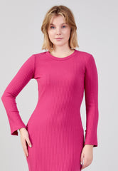 D4017 Pink Ribbed Midi Dress - La Elegant