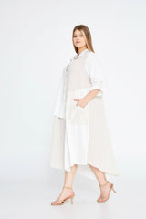 D4022 White Asymmetric Shirt Dress - La Elegant